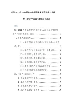 班子2023年度主题教育专题民主生活会班子发言提纲（新六个方面+政绩观）范文.docx
