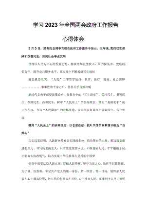 2023年全国两会政府工作报告心得体会汇报模板.docx