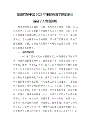 街道党员干部2023年主题教育专题组织生活会个人发言提纲.docx
