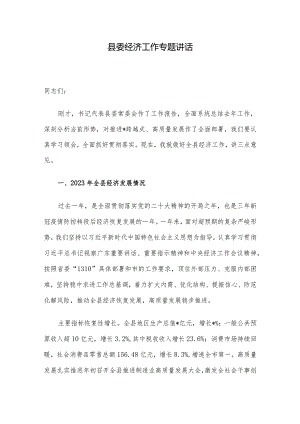 县委经济工作专题讲话.docx