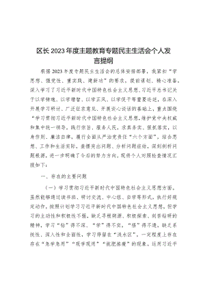 2023年主题教育专题民主生活会个人发言提纲（区长）.docx