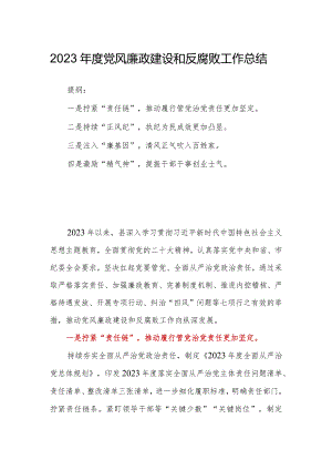 2023年度党风廉政建设和反腐败工作总结.docx