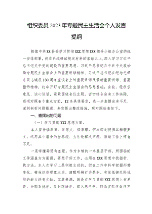 组织委员2023年主题教育民主生活会个人发言提纲.docx