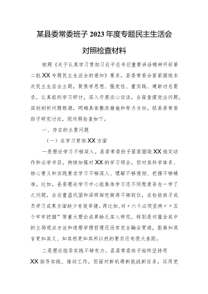 某县委常委班子2023年度专题民主生活会对照检查材料.docx