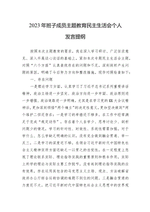 2023年班子成员主题教育民主生活会个人发言提纲10篇.docx