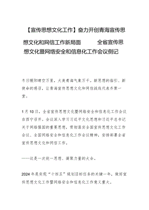 【宣传思想文化工作】奋力开创青海宣传思想文化 和网信工作新局面——全省宣传思想文化暨网络安全和信息化工作会议侧记.docx