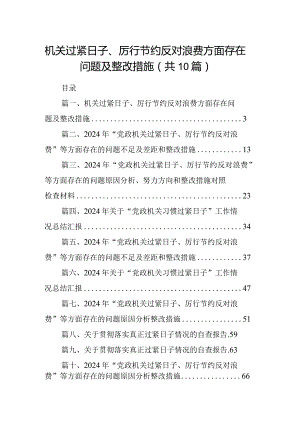 机关过紧日子、厉行节约反对浪费方面存在问题及整改措施【10篇精选】供参考.docx