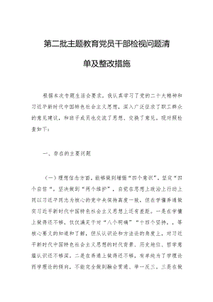 2023年第二批主题教育党员干部检视问题清单及整改措施.docx