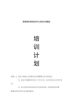 某某海外劳务培训中心培训计划概述.docx
