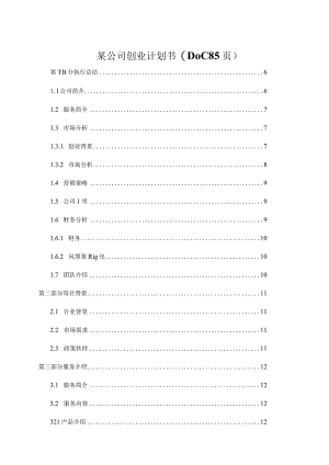 某公司创业计划书(DOC85页).docx