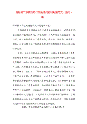 新形势下乡镇政府行政执法问题和对策范文(通用5篇).docx