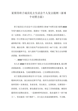 某领导班子成员民主生活会个人发言提纲（新6个对照方面）.docx