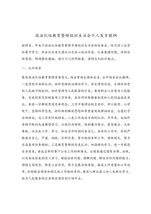 政法队伍教育整顿组织生活会个人发言提纲.docx