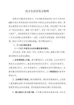 民主生活会发言提纲.docx