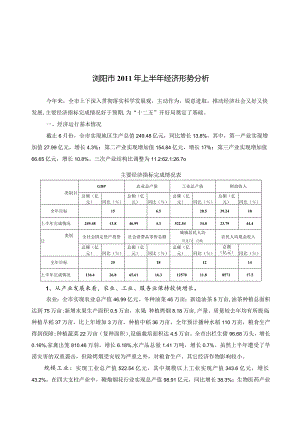 浏阳市2011年上半年经济形势分析.docx