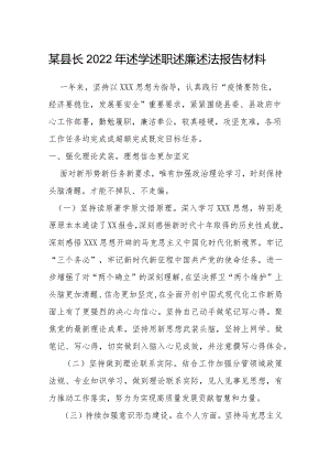 某县长2022年述学述职述廉述法报告材料.docx