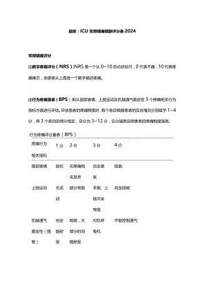 最新：ICU常用镇痛镇静评分表2024.docx