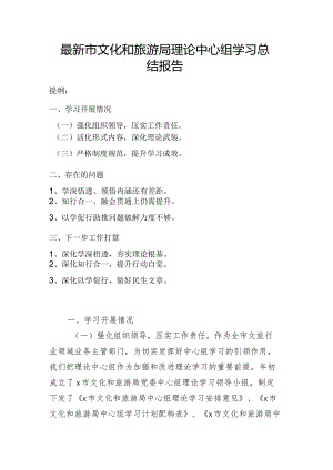 最新市文化和旅游局理论中心组学习总结报告.docx