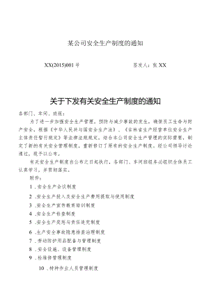 某公司安全生产制度的通知.docx
