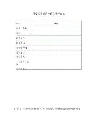 法学院提交答辩论文导师意见.docx