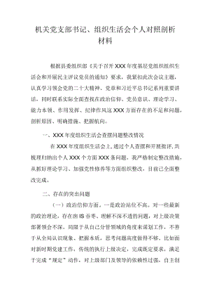机关党支部书记、组织生活会个人对照剖析材料.docx