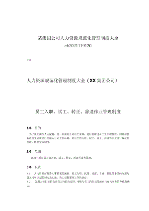 某集团公司人力资源规范化管理制度大全ch2021119120.docx