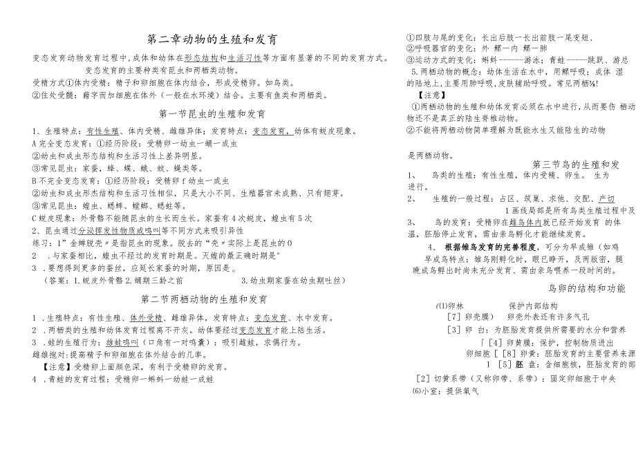 济南版八年级上册第二章动物的生殖和发育与第三章人类的生殖和发育复习提纲.docx_第1页