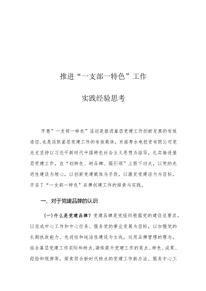 推进“一支部一特色”工作实践经验思考.docx