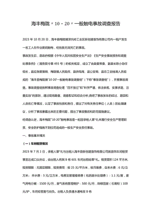 海丰梅陇“10·20”一般触电事故调查报告.docx