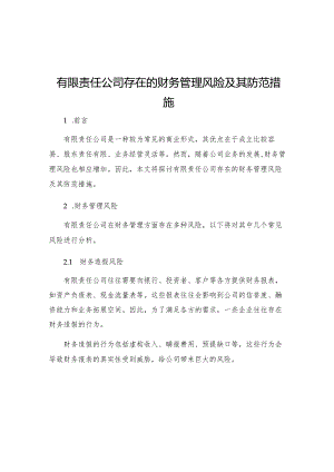有限责任公司存在的财务管理风险及其防范措施.docx