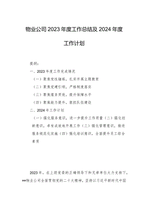 物业公司2023年度工作总结及2024年度工作计划.docx