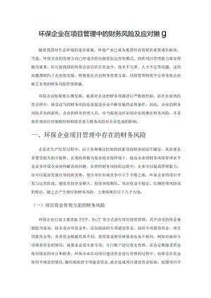 环保企业在项目管理中的财务风险及应对策略.docx