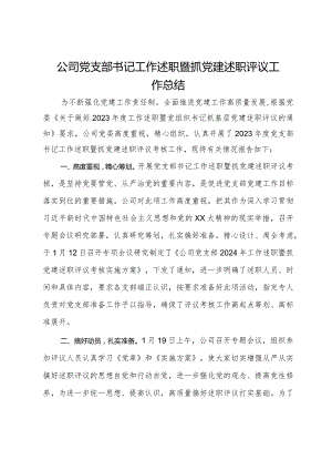公司党支部书记工作述职暨抓党建述职评议工作总结.docx