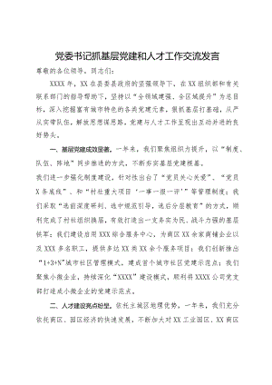 党委书记关于抓基层党建和人才工作交流发言材料.docx