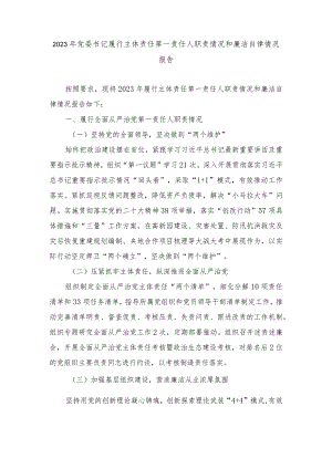 2023年党委书记履行主体责任第一责任人职责情况和廉洁自律情况报告.docx