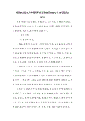 党员在主题教育专题组织生活会查摆自身存在的问题发言材料.docx