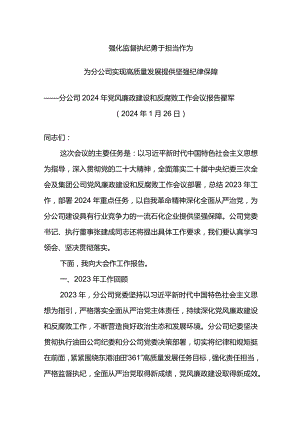 公司2024年党风廉政建设和反腐败工作会议报告--强化监督执纪 勇于担当作为.docx