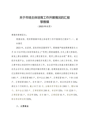 关于市场主体培育工作开展情况的汇报.docx