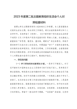 2023年度第二批主题教育组织生活会个人对照检查材料 .docx