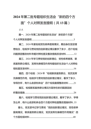 2024年第二批专题组织生活会“新的四个方面”个人对照发言提纲范文13篇（精选版）.docx