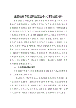 公司党支部书记主题教育专题组织生活会个人对照检查材料.docx