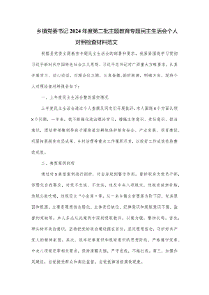 乡镇党委书记2024年度第二批主题教育专题民主生活会个人对照检查材料范文.docx