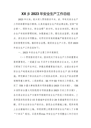XX乡2023年安全生产工作总结.docx
