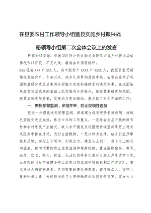 在县委农村工作领导小组暨县实施乡村振兴战略领导小组第二次全体会议上的发言.docx