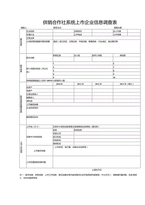 供销合作社系统上市企业信息调查表.docx