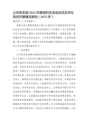 国企党支部2023年度组织生活会及民主评议党员开展情况报告.docx