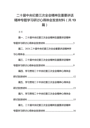 二十届中央纪委三次全会精神及重要讲话精神专题学习研讨心得体会发言材料13篇（完整版）.docx
