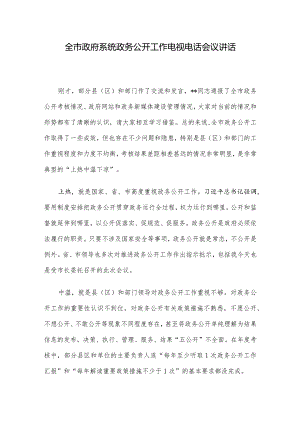 全市政府系统政务公开工作电视电话会议讲话.docx