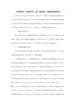 “转变作风、担当作为”暨“回头看”专题会发言材料.docx