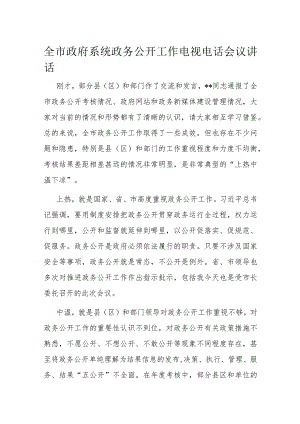 全市政府系统政务公开工作电视电话会议讲话.docx